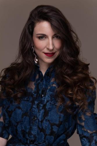 Eve-Maud Hubeaux with blue lace dress