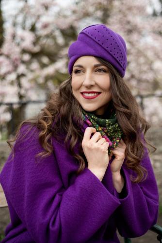 Eve-Maud Hubeaux with violet coat and hat