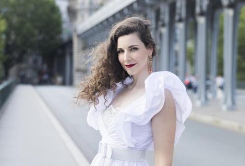 Eve-Maud Hubeaux with white dress in Paris